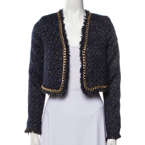 Christian Lacroix Cropped Shimmery Blue Gold Blazer Sz M - Picture 1 of 13